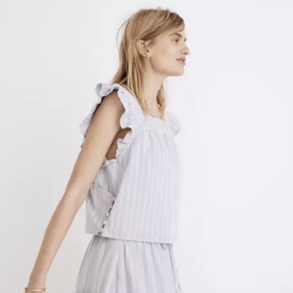 Madewell Striped Flutter-Sleeve Cross-Back Top, Brand New w/ tags, Size XXS